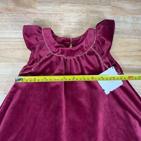 Heirlooms By Polly Flinders, Cranberry Velvet Holiday Dress Top, Gold Trim, 2T - Picture 3 of 9